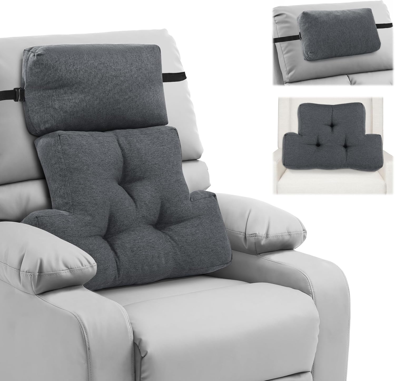 ROYALAY 2 Pcs Neck Pillow Lumbar Support for Recliner, Back Pillow for Chair with Adjustable Headrest Pillow, Back Rest Pillow for Office Chairs, Recliners,Sofa, Couch